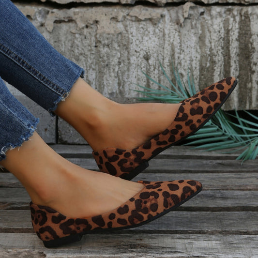 Low-cut Suede Flat Leopard Printed Pearl Plus Size Women's Shoes