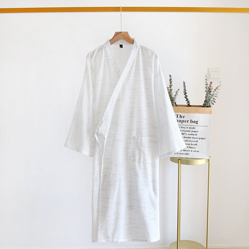 Summer Jacquard Gauze Cotton Kimono Thin Home Bathrobe Simple