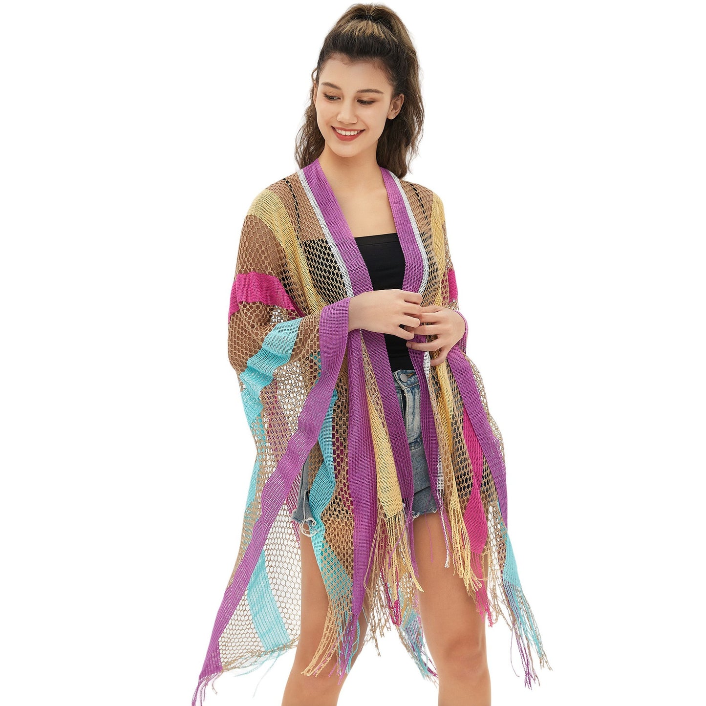 Women's Cloak Travel Ethnic Rainbow Stripes