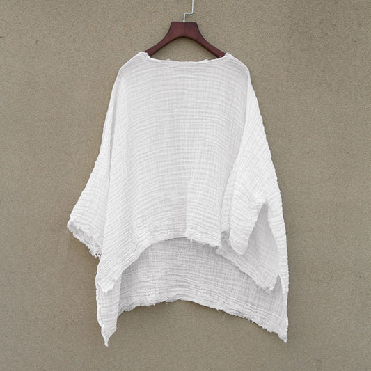 Simple Design Comfortable Texture Frayed Front And Back Wearable Stitching Pullover Top